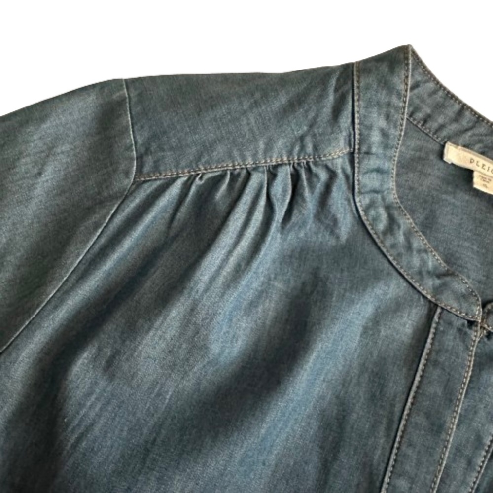 Pleione Women's Small Blue Denim 3/4 Sleeves Pull Over Blouse Tunic Shirt Top - Picture 8 of 16